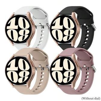 4 Packs Soft Silicone Sport Replacement Bands Without Dial Compatible With Samsung Galaxy Watch 6 Band 40mm 44mm, Galaxy Watch 6 Classic Bands 43mm 47mm, Amazfit,Xiaomi,20mm Soft Silicone Sport Replacement Strap Compatible With Galaxy Watch 6 Band Women Men