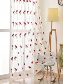 1入組鄉村風格紅色刺繡花草圖案透紗窗簾,適用於客廳,臥室,廚房裝飾 - 紅色 - 查看 5
