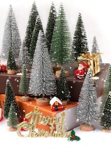 1pc Christmas Mini Tree Decoration With Cedar & White Flocking, Perfect For Desktop And Bar Counter - Multicolor - View 5