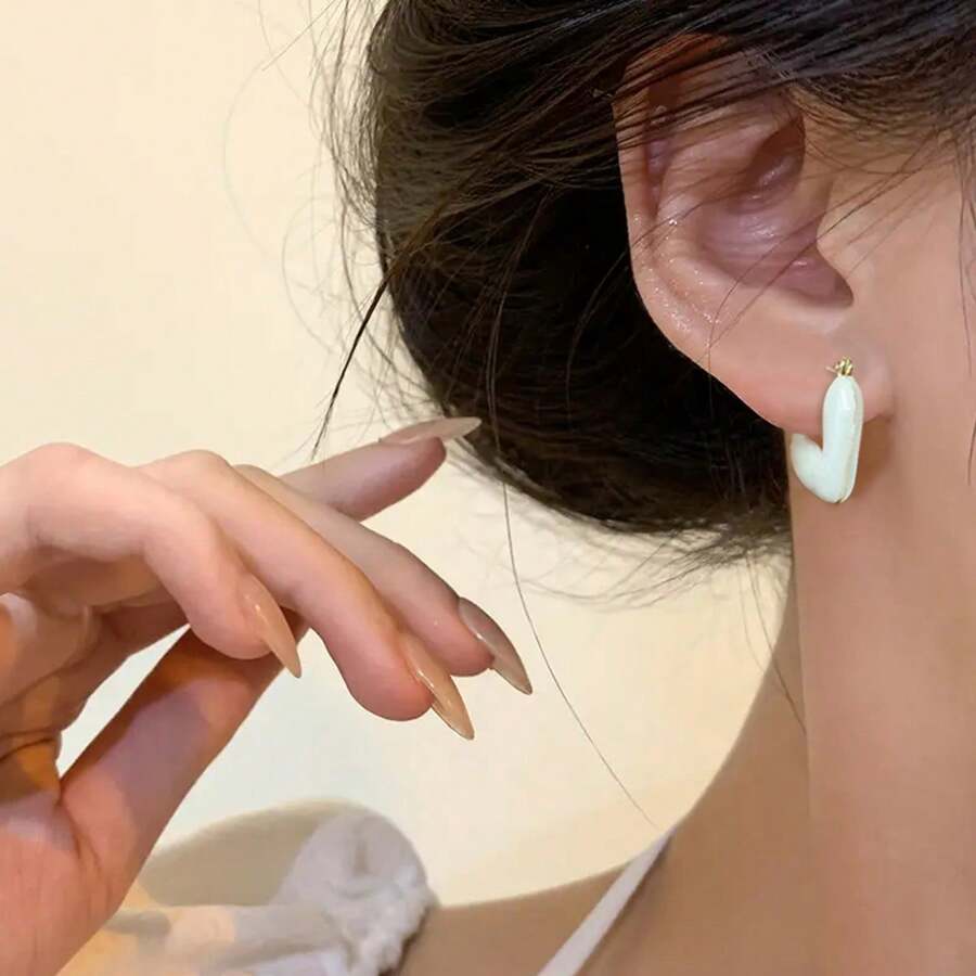 1對時尚心形圓耳環適合女士適合派對 - 彩色 - 查看 1