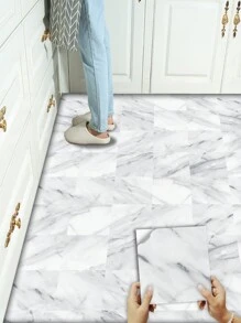 1set 10pcs Self-adhesive Removable Pvc Decorative Floor Tile, Square Marble Pattern Wall Sticker Suitable For Home Decor - Multicolor - View 1