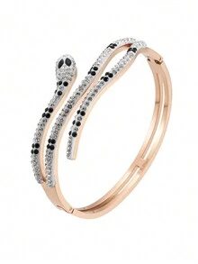 1入不銹鋼立方體和蛇形個性化設計的玫瑰金開口手鐲,適合男女、情侶在街頭、日常、節日、派對等場合佩戴