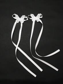 2pcs White Ribbon & Butterfly Decor Hair Clip For Women, Perfect For Daily Use - White - View 1