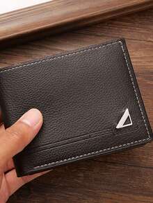1pc Men's Classic Business & Casual Solid Color Retro Short Wallet With Card Slot For Driving License Old Money Style Men - Coffee Brown - View 5