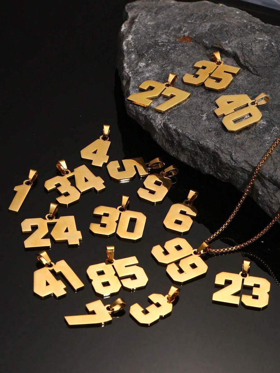 1條運動員個性化13號項鍊男士不鏽鋼運動號碼吊墜,適用於男孩棒球籃球足球排球足球軟式球隊飾品紀念禮物 - 金黃色 - 查看 1
