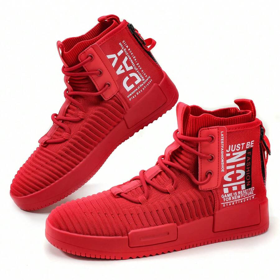 Mens High Top Sneakers Fashion Casual ShoesOutdoor Road Trail Running Shoes Light Comfortable Slip Resistant Fitness Shoes - Đỏ - Xem 1