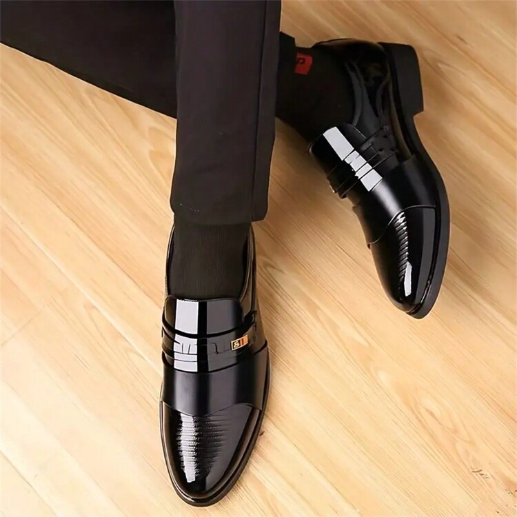Men's Pointed Dress Shoes, Comfortable Non-slip Formal Shoes, Assorted Colors - Black - View 3