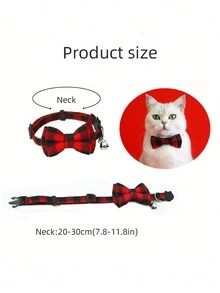 1pc British Plaid Bow Cat Collar With Bell Pet Accessory - Red - View 5