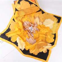 女性新款真絲圍巾,防曬頸巾,多功能仿真絲頸圈,70*70cm,適合夏季和日常穿著。 - 黃色 - 查看 2