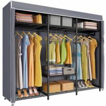 Giá treo quần áo VIPEK V30C có nắp, giá treo quần áo di động chịu lực nặng, giá treo quần áo có kệ dây, tủ quần áo lưu trữ, giá treo quần áo màu đen có nắp màu xám, đồ trang trí Halloween, trang phục Halloween, đồ trang trí mùa thu, đồ trang trí lễ hội - Xám - Xem 1