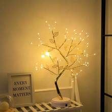 1PC Tabletop Bonsai Tree Branch Light 72LED Wire String Lights With Touch Switch USB Operated Artificial Tree Lamp For Bedroom Desktop Party Indoor Decoration - Yellow - View 6