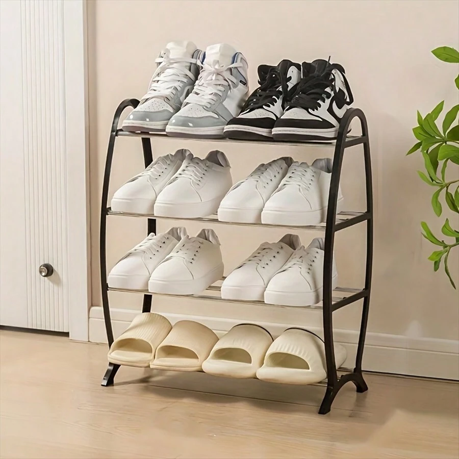 1pc Simple Steel Tube Shoe Rack, Suitable For Dormitory/home, Easy Assembly, Fish Shaped Multifunctional Storage Rack - Black - View 1