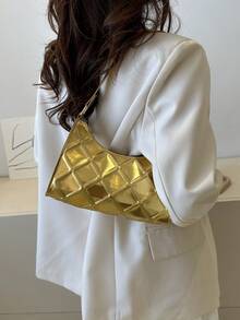 Solid Color Minimalist Women's Shoulder Bag - Gold - View 3