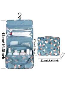 1 件花卉印花化妆包挂钩旅行收纳袋，现代面料大容量旅行盥洗袋，用于盥洗用品、化妆品、化妆品存储，适用于大学宿舍盥洗袋，夏季旅行必备品，适合海滩度假，节日学校用品，宿舍必备品，返校 - 藍色 - 查看 4