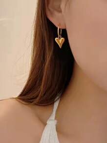 不锈钢防水不褪色复古金色心形吊坠项链和耳环套装，适合女性日常佩戴情人节、妈妈、母亲、母亲节、礼物 - 金色 - 查看 7