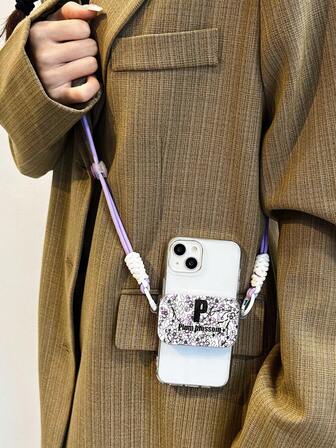 1pc Vintage Garden Themed Phone Anti-lost Clip With Retractable Universal Phone Holder, Crossbody Strap And Hanging Rope