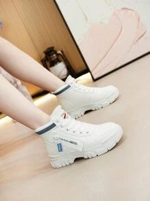 女士冬季毛绒高帮踝靴，增高，运动时尚，保暖，休闲，学院风 - 藍色 - 查看 4