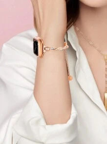 Compatible With Apple Watch Cross Strap Rhinestone Bracelet Women's Watchband - Rose Gold - View 4