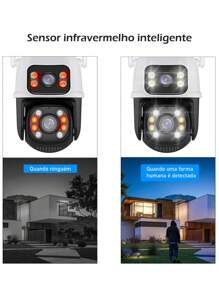 Câmera IP Sem Fio de Segurança Externa HD 3MP, Câmera de Visão Noturna Infravermelha WiFi, Dupla Lente Grande Angular, IP66 à Prova D'água e à Prova de Poeira, Chamada de Voz Bidirecional - Branco - Visão 4
