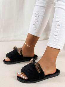 女性豹紋貓爪設計拖鞋,可愛卡通毛絨絨的室內外拖鞋,平底 - 彩色 - 查看 3