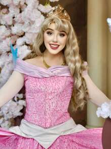 女士公主假发，卷曲波浪长棕色角色扮演假发，带刘海，适合派对，无胶合成耐热纤维假发，带刘海，适合感恩节、圣诞节、学校服装假发，高密度，高品质，价格实惠的人造假发（不含头饰配件） - 金色 - 查看 5