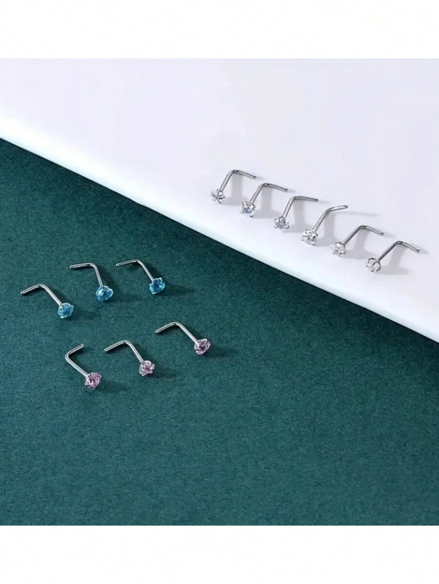 12入組不銹鋼手術鼻針環,s形/l形鼻針套裝,愛心鼻針,五角星鼻針