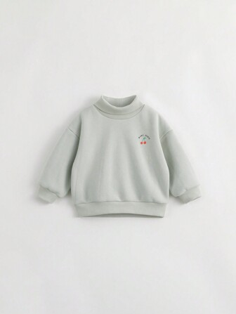 幼兒女童可愛有趣印花半高領絨布運動衫,適用於秋冬季