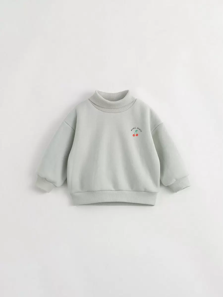 幼兒女童可愛有趣印花半高領絨布運動衫,適用於秋冬季 - 綠色 - 查看 1