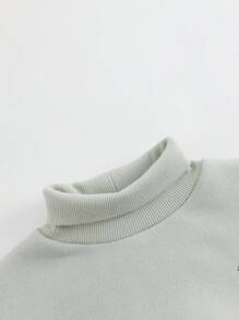 幼兒女童可愛有趣印花半高領絨布運動衫,適用於秋冬季 - 綠色 - 查看 4