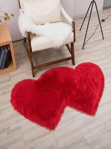 1pc Valentine's Day Faux Wool Red Double Heart Carpet Mat, Suitable For Living Room, Bedroom, Fireplace, Bathroom, Laundry Room Decoration, Home Decor, Valentine's Day Decoration, Multi-Scene Carpet - Red - View 5
