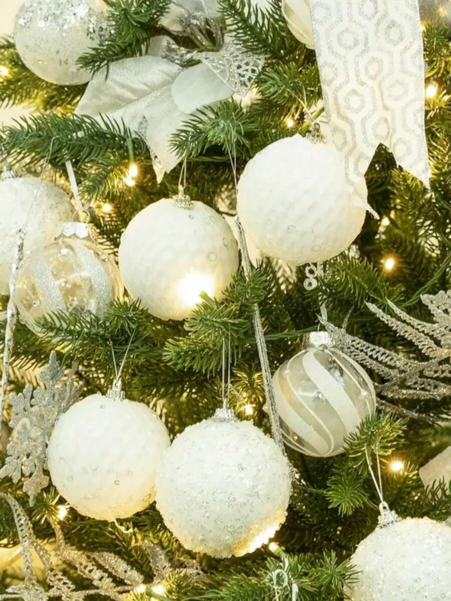 12 件圣诞树挂饰，闪闪发光的球装饰，适合圣诞派对、房间装饰、圣诞节 - 白色 - 查看 1