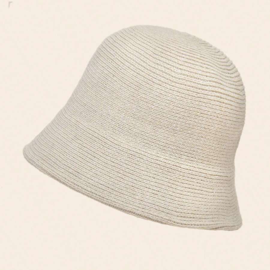 1入米色女士針織漏斗帽，針織冬季時尚配件