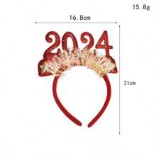1件節日派對頭帶,附帶2024數字裝飾,適用於酒吧裝飾,可愛的配飾 - 米色 - 查看 7