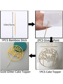 1pc Gold Glitter Little Wildflower Cake Topper - Gold - View 3