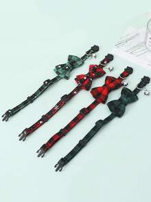 1pc British Plaid Bow Cat Collar With Bell Pet Accessory - Red - View 7