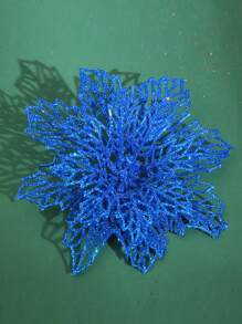 2pcs-5.5in Christmas Tree Decoration Flower, Realistic 3-Layer Gold Powder Christmas Flower For Christmas Garland & Scene Decor,Christmas - Blue - View 1