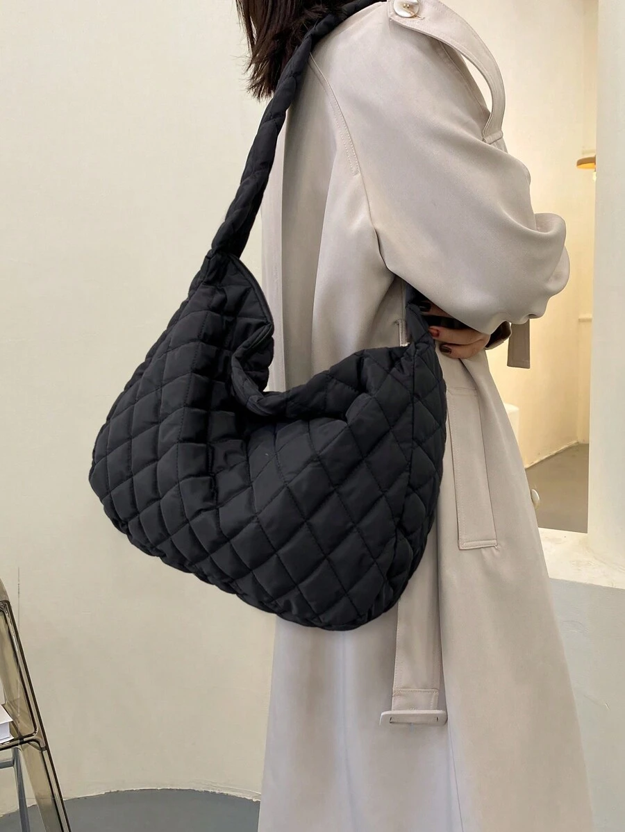 Nhẹ, Túi tote chần bông tối giản dành cho doanh nhân, Túi đeo chéo sức chứa lớn, Túi đeo vai có đệm hợp thời trang dành cho nữ tuổi teen Sinh viên đại học, tân binh & nhân viên văn phòng Hoàn hảo cho văn phòng, đại học, công việc, kinh doanh, đi làm, ngoài trời, du lịch, đi chơi - màu đen - Xem 1