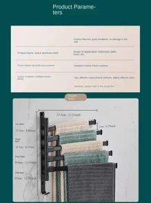 1 Miếng Đen Có thể điều chỉnh Thanh khăn Với Gấp lại Nhôm không gian Cái móc Giá đỡ Thích hợp Đối với Ánh sáng sang trọng Lưu trữ phòng tắm , Sấy khô Quần áo , Punch Cài đặt - màu đen - Xem 11