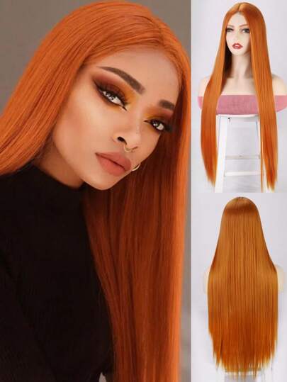 32 Zoll synthetische lange gerade Perücken für Frauen, synthetische Perücken mit Mittelscheitel, natürlich aussehende Cosplay-Perücken, lange Haare Perücken