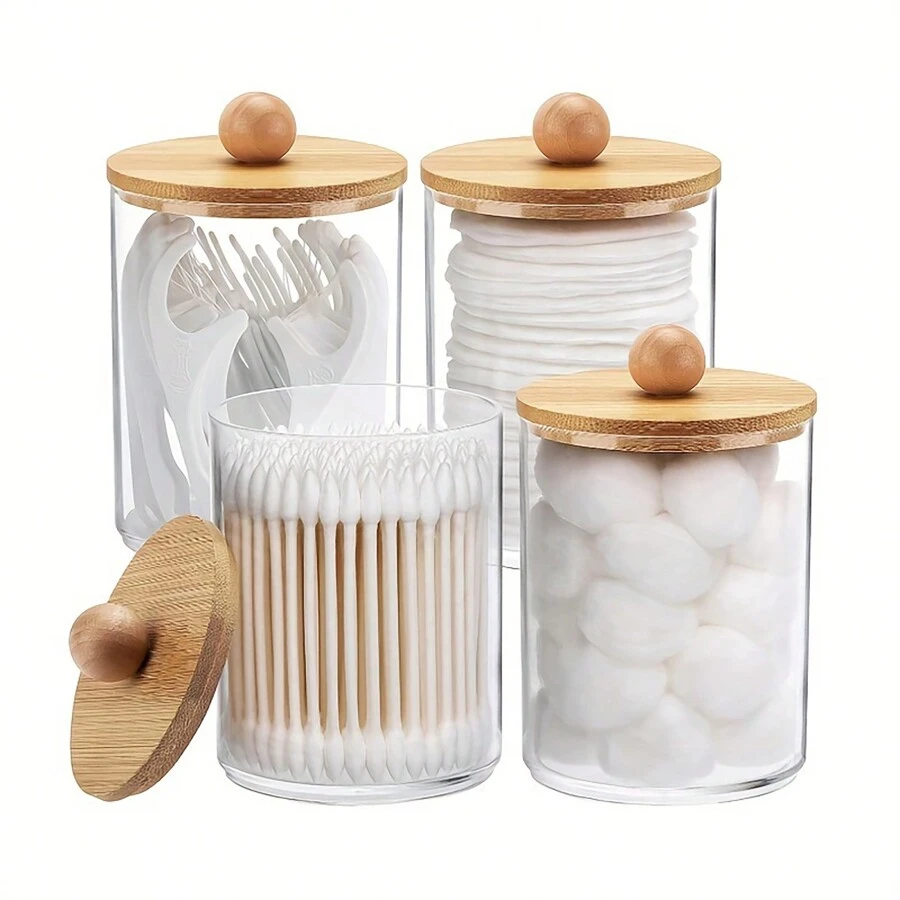 1pc/4pcs/6pcs Swab Dispenser With Bamboo Lid, Medicine Storage Box