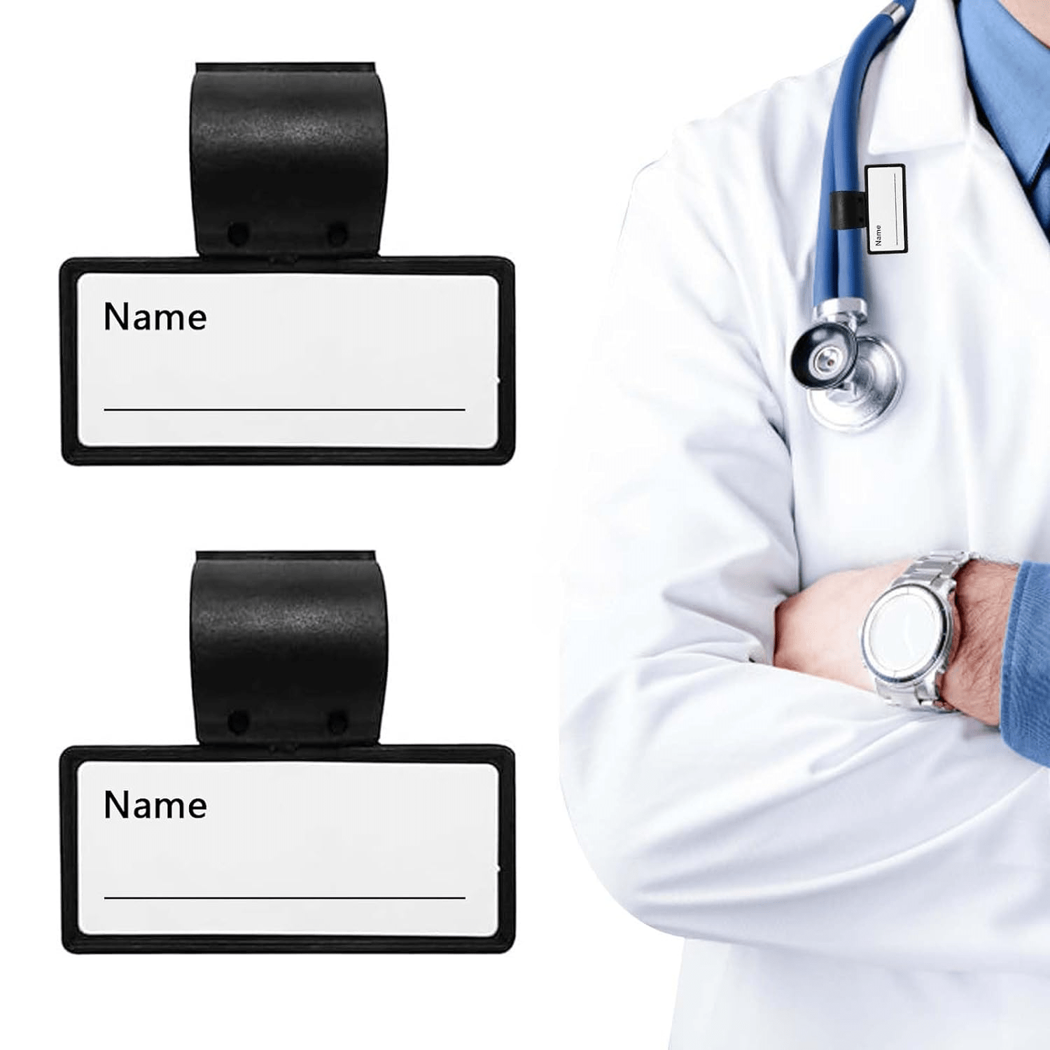 Stethoscope Name Tags, Set of 2, Black Stethoscope Name Tags, Stethoscope Business Cards, Name