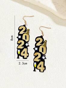 1pair Fashionable New Year 2024 Designed Pendant Earrings For Women, Suitable For Christmas, Halloween And New Year Parties - 2024 - View 5