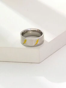1 件简约西式闪电不锈钢戒指，男女通用百搭设计 - 彩色 - 查看 4