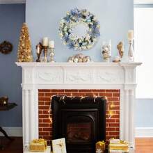 Christmas Wreath for Front Door Wreath, 24 Inch White Christmas Door Wreath with LED Lights, Battery Operated, Blue Flowers and Ball Ornaments for Outdoor Front Door, Wall and Window Decor