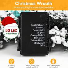 Christmas Wreath for Front Door Wreath, 24 Inch White Christmas Door Wreath with LED Lights, Battery Operated, Blue Flowers and Ball Ornaments for Outdoor Front Door, Wall and Window Decor