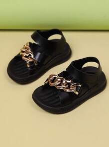 1 Pair Of Girls & Boys Criss Cross PU Leather Upper Cute Fashionable Casual Flat Sandals, Soft Sole, Suitable For Summer
