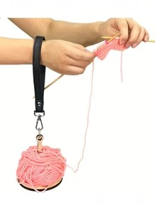1pc Portable Wrist Yarn Holder, Yarn Ball Holder, Yarn Minder Holder, With PU Leather Wrist Strap, Yarn Holder For Knitting, Knitting Supplies - Khaki - View 1