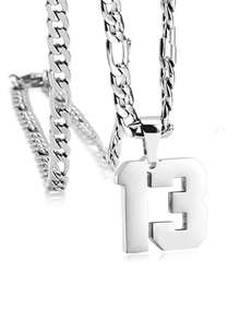 1pc number 13 necklace for athletes personalized Number chain for men Stainless Steel Sports number pendant for boys Baseball Basketball Football volleyball soccer softball Team Jewelry Commemorate Gifts - Silver - View 5