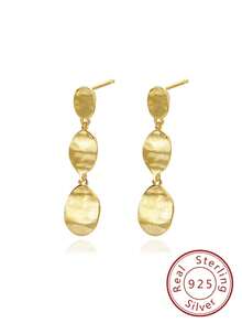 FOREVER QUEEN 925純銀極簡幾何耳環14k鍍金復古垂飾耳環珠寶禮物,適用於女性女孩