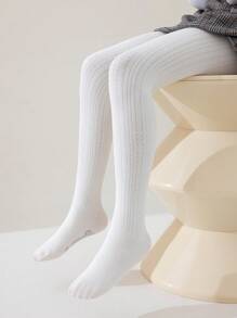 1pc Girls, Babies, Children Vertical Stripe Tights, White Solid Color Footed Stockings, Striped Leggings, Cute Princess Style Footless Tights, Spring Full Length Pants, 4-Season Dance Socks, Suitable For Daily Jumpsuit, Versatile Dance Pants, Outdoor Leggings, Back To School, Students, New Semester